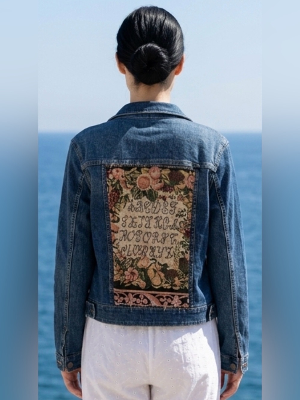Ricki's Blue Denim Jacket with Embroidered Tapestry Back Panel